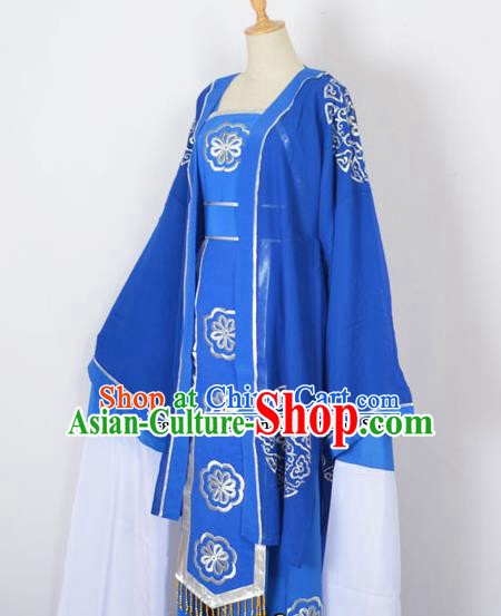 Chinese Ancient Embroidered Blue Dress Traditional Peking Opera Pantaloon Costumes for Adults