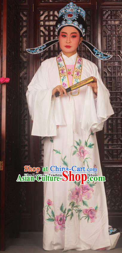 Top Grade Chinese Beijing Opera Scholar Costumes Peking Opera Niche Embroidered White Clothing for Adults
