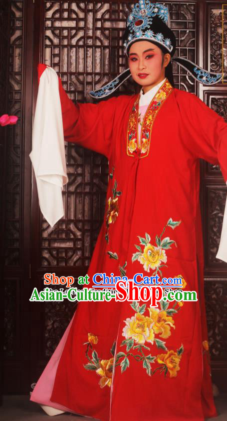 Top Grade Chinese Beijing Opera Scholar Costumes Peking Opera Niche Embroidered Red Clothing for Adults