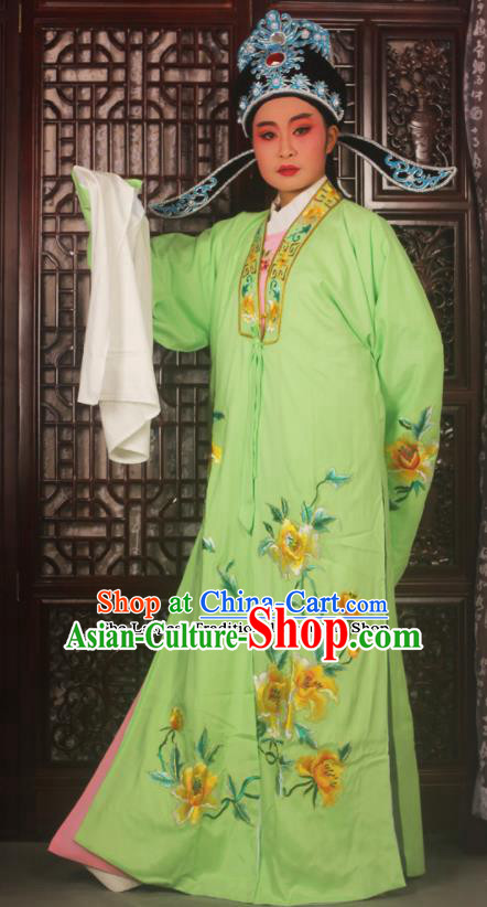 Top Grade Chinese Beijing Opera Scholar Costumes Peking Opera Niche Embroidered Green Clothing for Adults