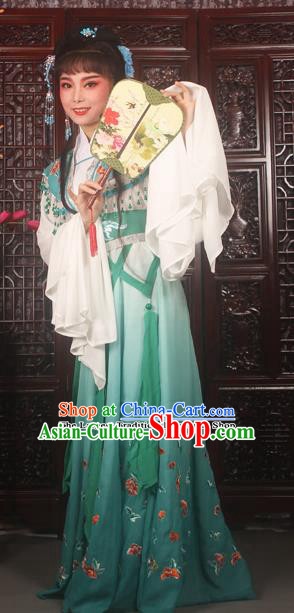 Traditional Chinese Peking Opera Peri Costumes Ancient Palace Princess Embroidered Green Dress for Adults