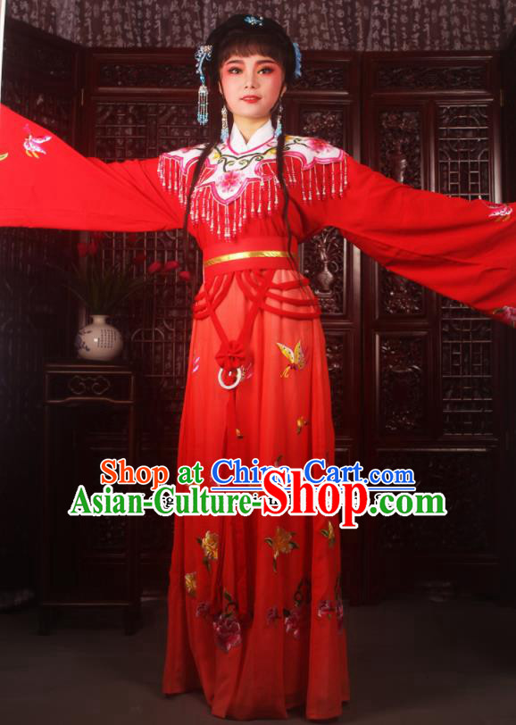 Traditional Chinese Peking Opera Diva Costumes Ancient Palace Princess Red Embroidered Dress for Adults
