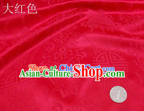 Traditional Chinese Royal Palace Double Fishes Pattern Design Red Brocade Fabric Silk Fabric Chinese Fabric Asian Material
