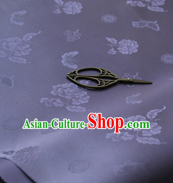 Traditional Asian Classical Peony Butterfly Pattern Purple Brocade Cloth Drapery Korean Hanbok Palace Satin Silk Fabric