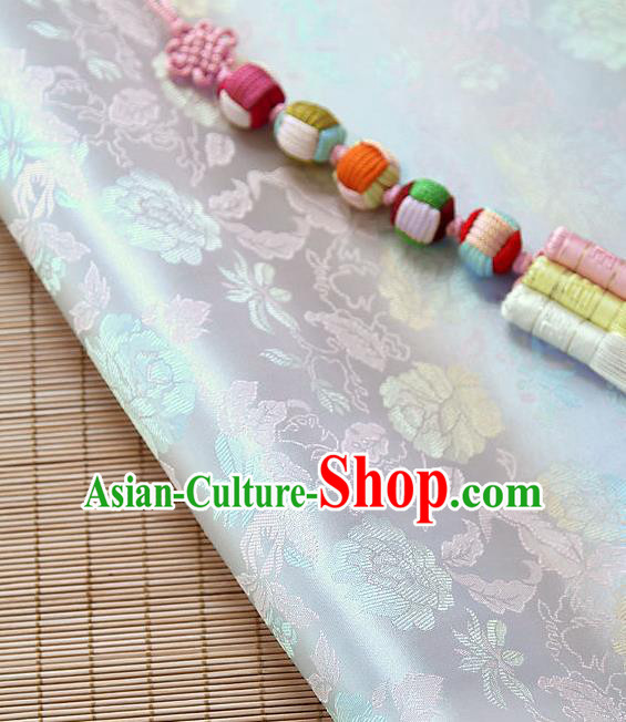Asian Traditional Classical Pattern White Brocade Cloth Drapery Korean Hanbok Palace Satin Silk Fabric
