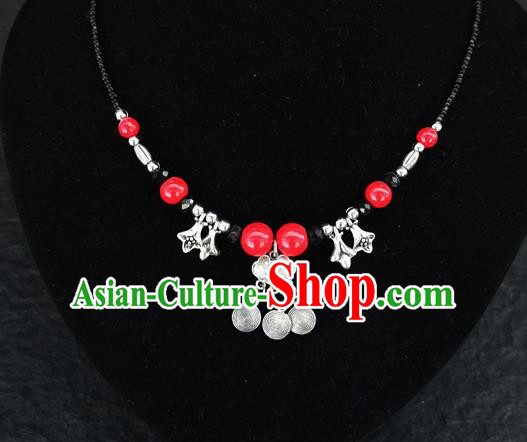 Chinese Traditional Jewelry Accessories Yunnan National Longevity Lock Pendant Red Beads Necklace for Women
