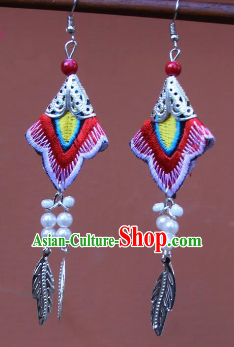 Chinese Traditional Embroidered Lilac Earrings Yunnan National Tassel Eardrop for Women