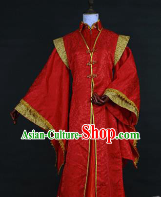 Chinese Traditional Ancient Swordsman Bridegroom Red Costumes for Men