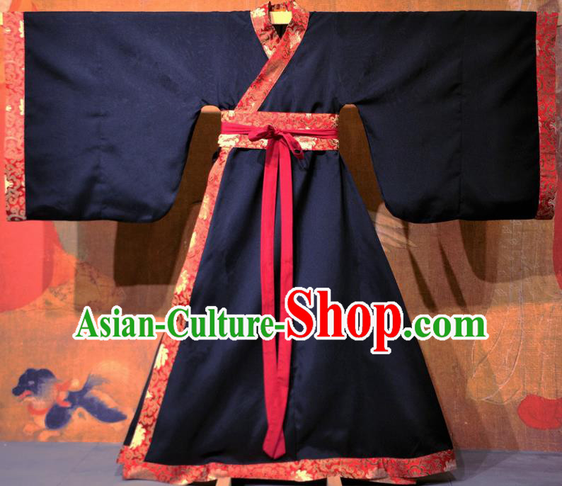 Chinese Traditional Ancient Han Dynasty Nobility Childe Costume Black Curving-front Robe for Men