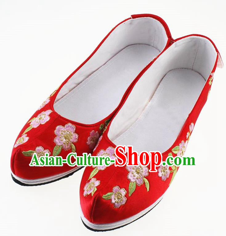 Chinese Traditional Hanfu Shoes Red Cloth Shoes Ancient Princess Embroidered Shoes for Women