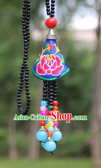 Chinese Traditional Accessories Yunnan Minority Embroidered Royalblue Necklace for Women