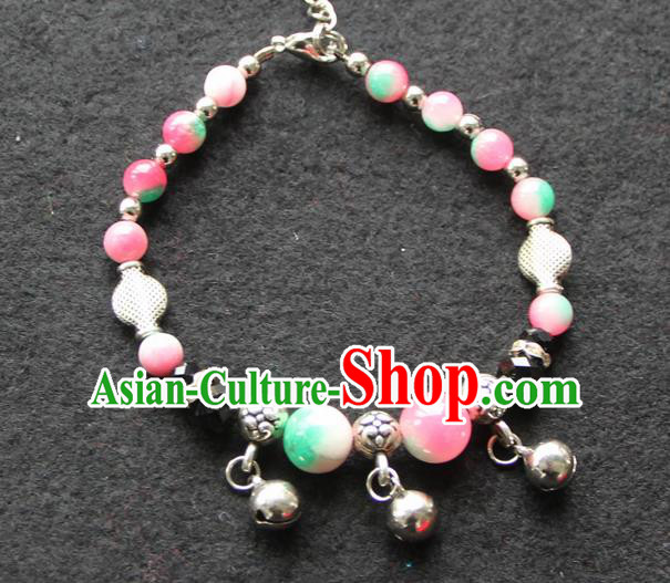 Chinese Traditional Pink Beads Bracelets Yunnan National Minority Accessories for Women