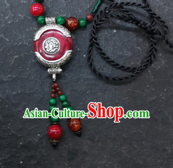 Chinese Traditional Accessories Yunnan Minority Red Coloured Glaze Necklace for Women