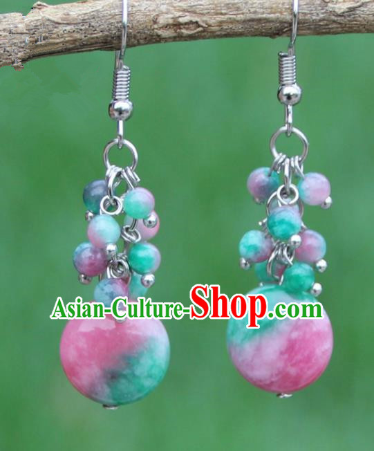 Chinese Traditional Glass Earrings Yunnan National Minority Ear Accessories for Women