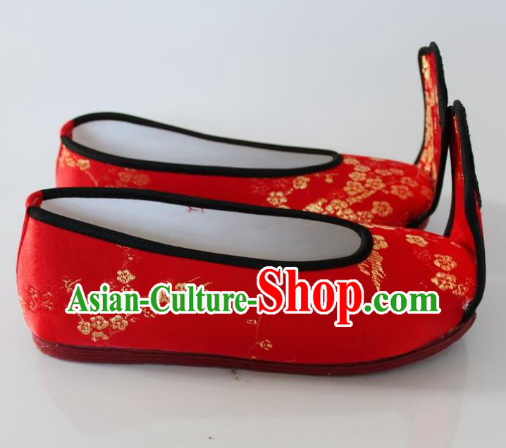 Chinese Traditional Wedding Hanfu Shoes Red Satin Shoes Ancient Princess Embroidered Shoes for Women