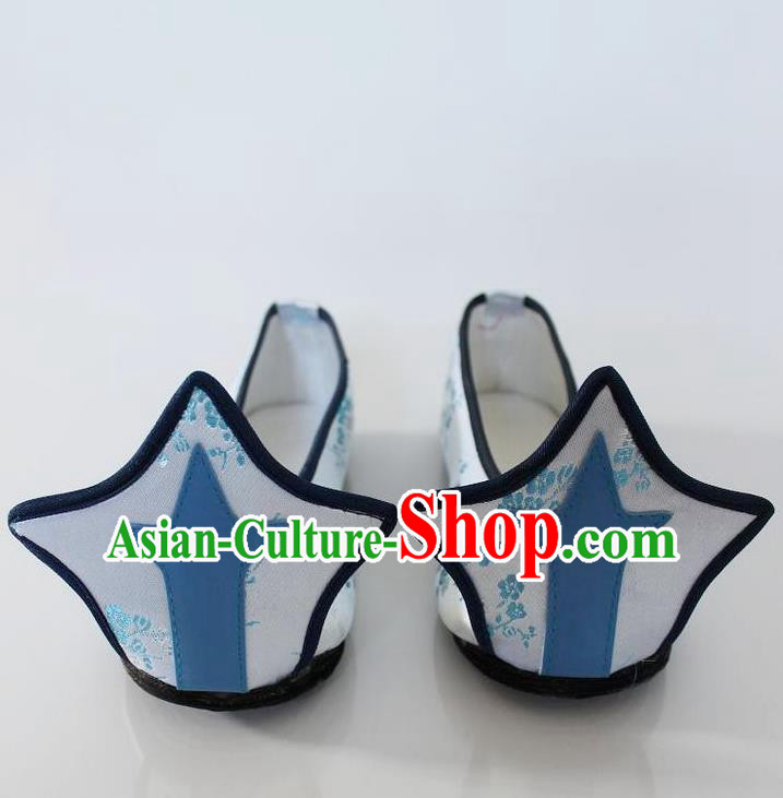 Chinese Traditional Wedding Hanfu Shoes White Satin Shoes Ancient Princess Embroidered Shoes for Women