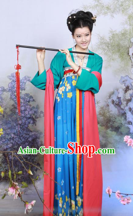 Chinese Traditional Tang Dynasty Young Lady Costume Ancient Peri Hanfu Dress for Women