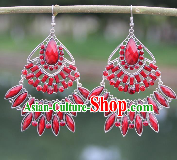 Chinese Traditional Ethnic Red Earrings Yunnan National Ear Accessories for Women