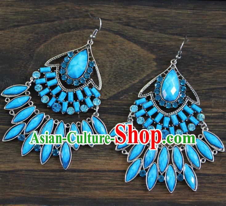 Chinese Traditional Ethnic Blue Earrings Yunnan National Ear Accessories for Women