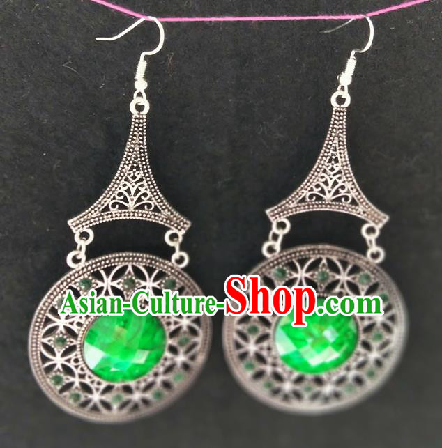 Chinese Traditional Ethnic Earrings Yunnan National Green Ear Accessories for Women
