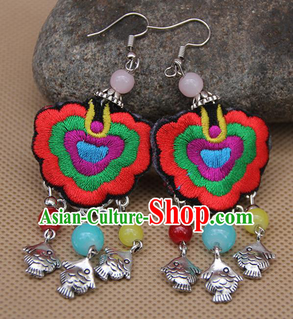 Chinese Traditional Ethnic Red Embroidered Earrings National Ear Accessories for Women