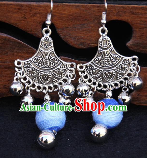 Chinese Traditional Ethnic Blue Venonat Earrings National Ear Accessories for Women