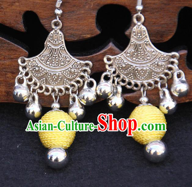 Chinese Traditional Ethnic Yellow Venonat Earrings National Ear Accessories for Women