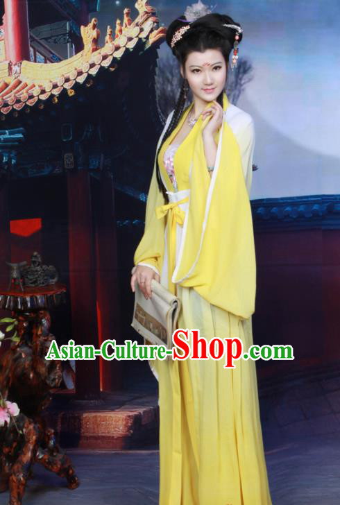 Chinese Ancient Peri Princess Yellow Hanfu Dress Tang Dynasty Nobility Lady Historical Costumes for Women