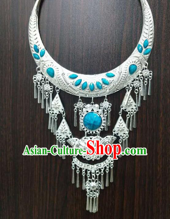 Chinese Traditional National Ethnic Blue Necklace Tassel Necklet Jewelry Accessories for Women