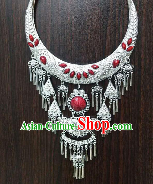 Chinese Traditional National Ethnic Red Necklace Tassel Necklet Jewelry Accessories for Women