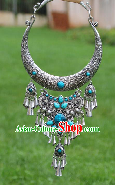 Chinese Traditional National Ethnic Jewelry Accessories Blue Necklace for Women