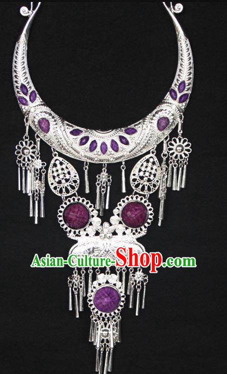 Chinese Ethnic Carving Purple Necklace Traditional National Jewelry Accessories for Women