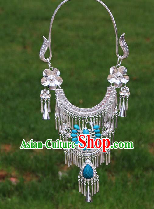 Chinese Ethnic Blue Peacock Necklace Traditional National Jewelry Accessories for Women