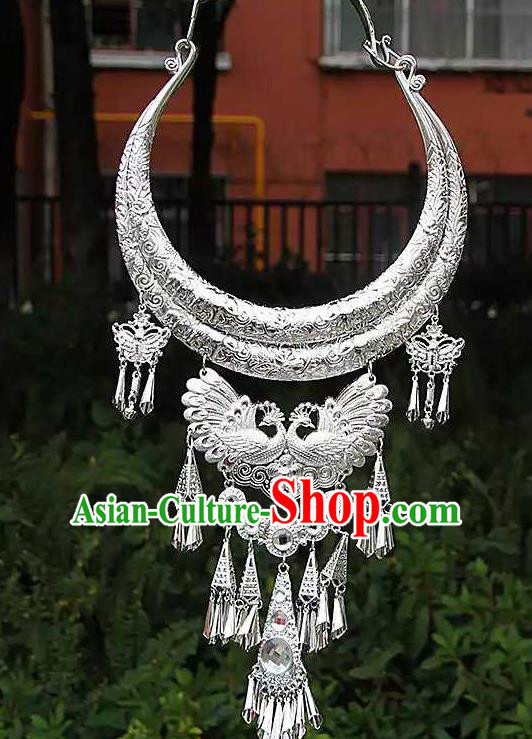 Chinese Ethnic Carving Peacock Necklace Traditional National Jewelry Accessories for Women