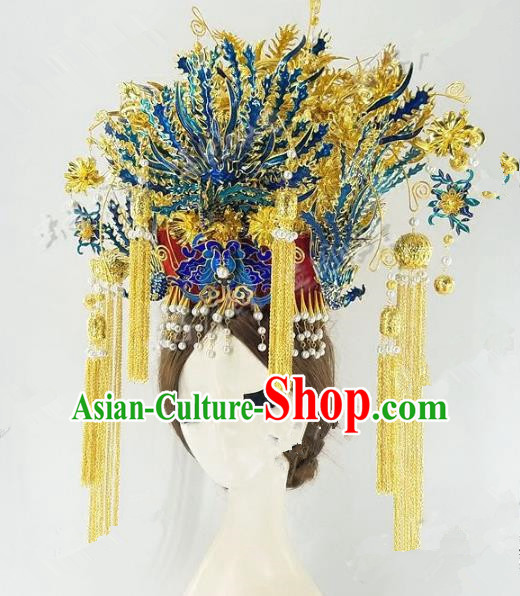 Chinese Handmade Classical Hairpins Hair Accessories Ancient Qing Dynasty Palace Queen Headwear Phoenix Coronet for Women