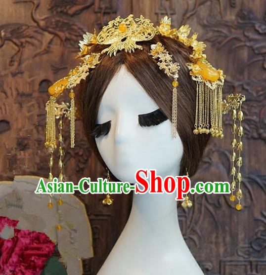 Chinese Handmade Classical Hairpins Hair Accessories Ancient Bride Xiuhe Suit Headwear Phoenix Coronet for Women