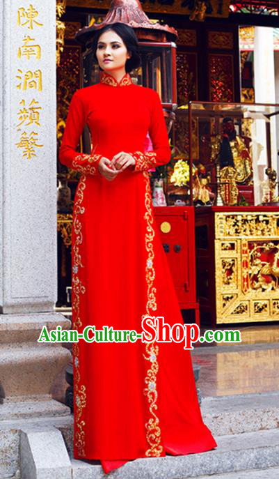 Asian Vietnam Costume Vietnamese Trational Dress Red Ao Dai Cheongsam Clothing for Women