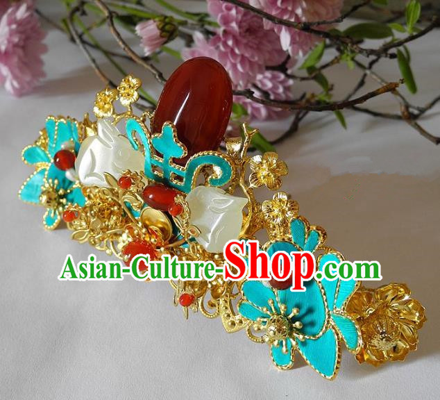 Chinese Handmade Classical Jade Hairpins Hair Accessories Ancient Bride Headwear Hair Clip for Women