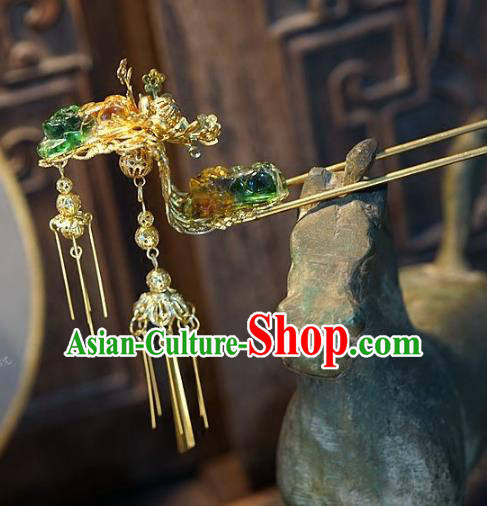 Chinese Handmade Classical Coloured Glaze Tassel Hairpins Hair Accessories Ancient Bride Headwear Hair Clip for Women