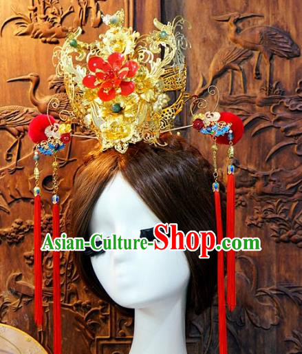 Chinese Handmade Classical Tassel Hairpins Hair Accessories Step Shake Ancient Bride Phoenix Coronet for Women