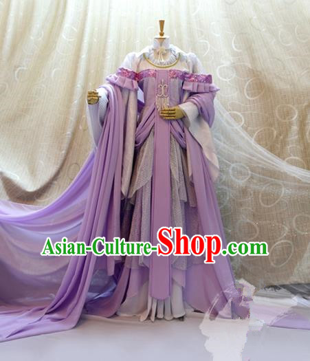 Traditional China Ancient Cosplay Princess Clothing Han Dynasty Palace Lady Purple Dress for Women