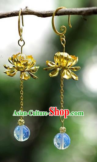 Asian Chinese Traditional Handmade Jewelry Accessories Eardrop Bride Lotus Earrings for Women