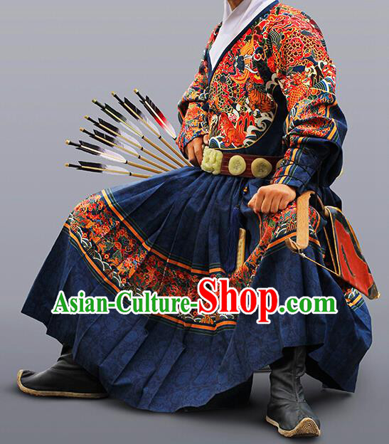 Ancient Chinese Ming Dynasty Imperial Bodyguard Embroidered Costume Blue Fly Fish Cloths for Men