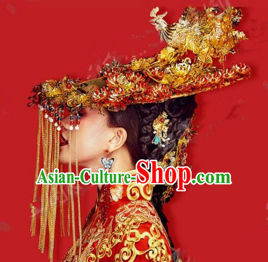 Chinese Handmade Classical Hair Accessories Ancient Exaggerated Phoenix Coronet Hairpins Headdress for Women