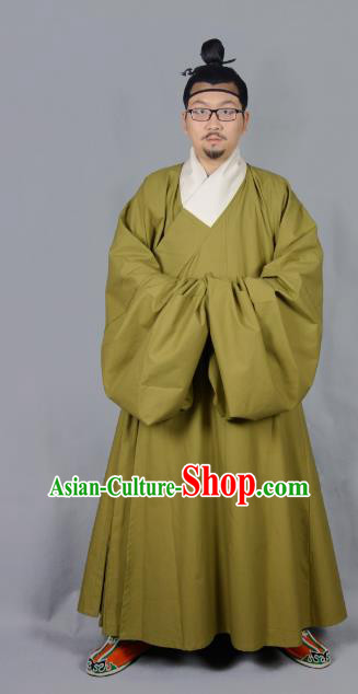 Ancient China Ming Dynasty Swordsman Costumes Green Priest Frock for Men