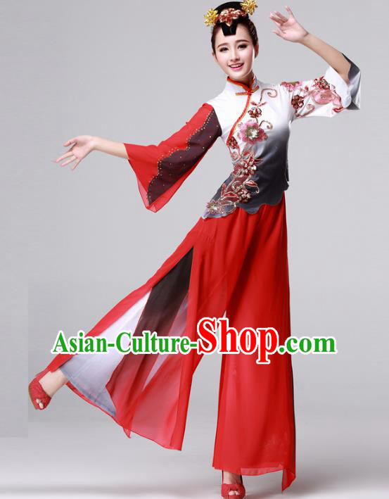 Traditional Chinese Yangge Fan Dancing Costume, Folk Dance Yangko Drum Dance Red Clothing for Women