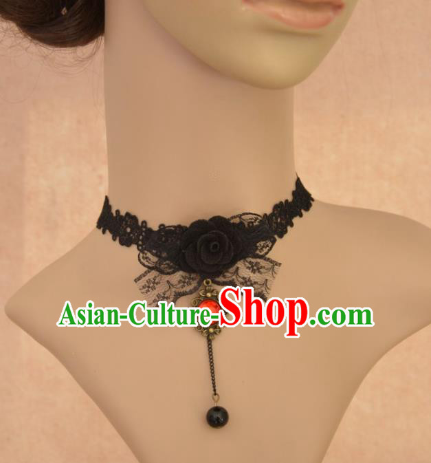 European Western Vintage Necklet Accessories Renaissance Bride Black Bowknot Necklace for Women