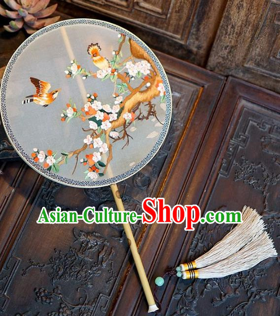 Chinese Handmade Classical Suzhou Embroidery Birds Fans Ancient Palace Round Fans for Women