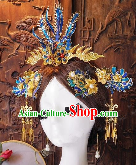 Chinese Handmade Classical Wedding Hairpins Ancient Hanfu Phoenix Coronet Hair Accessories for Women