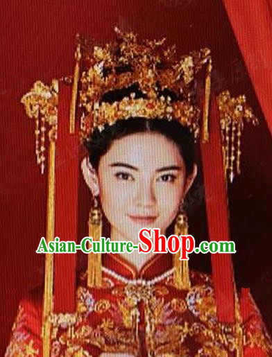 Chinese Handmade Classical Wedding Hairpins Ancient Hanfu Bride Phoenix Coronet Hair Accessories for Women
